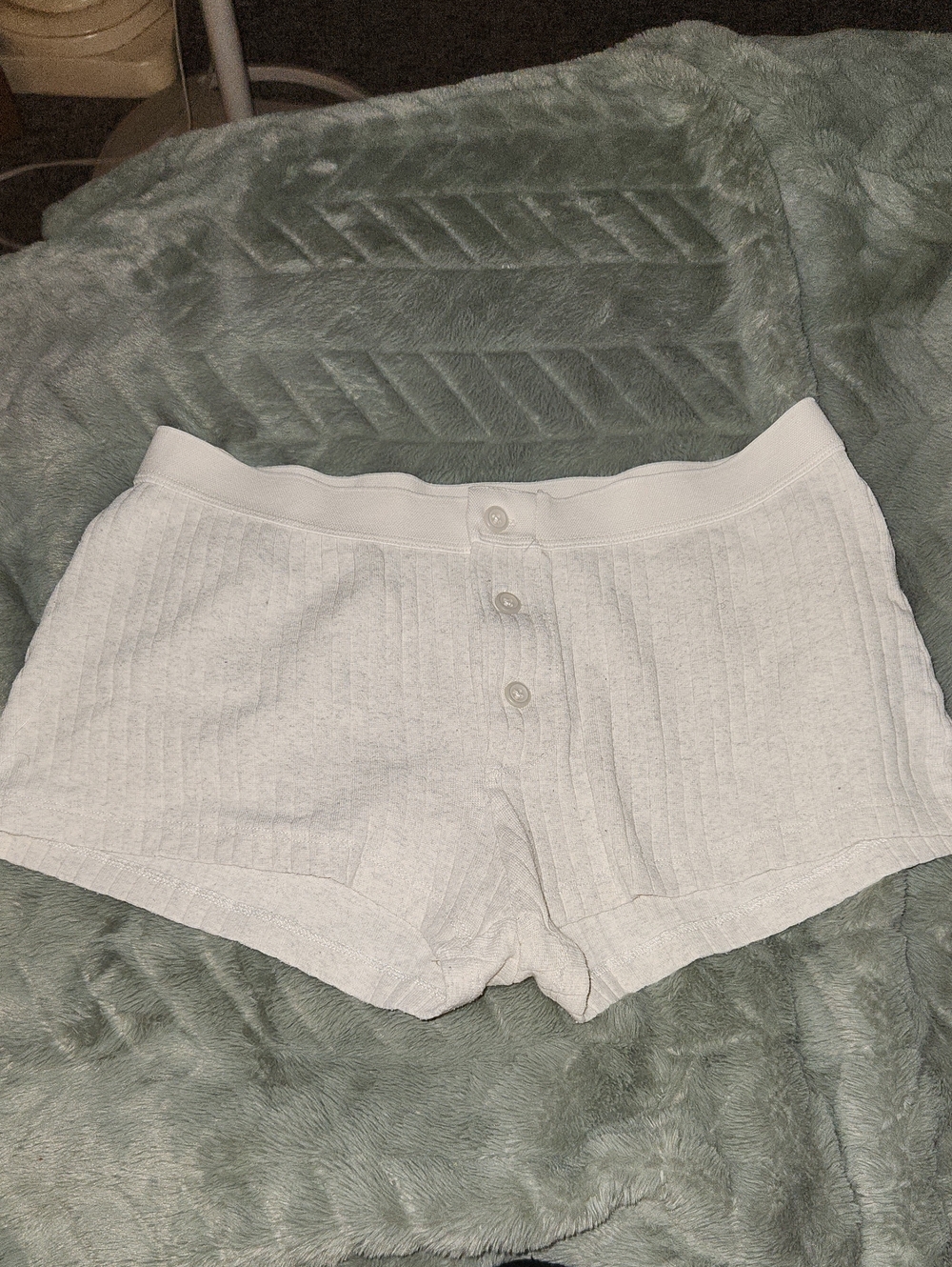 Brandy Melville White Ribbed High-Waist Button Shorts